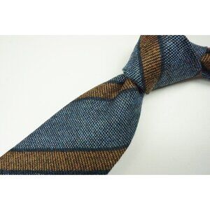 Cesare Attolini Denim Blue Peanut Brown Striped Woven Wool Tie BRAND NEW